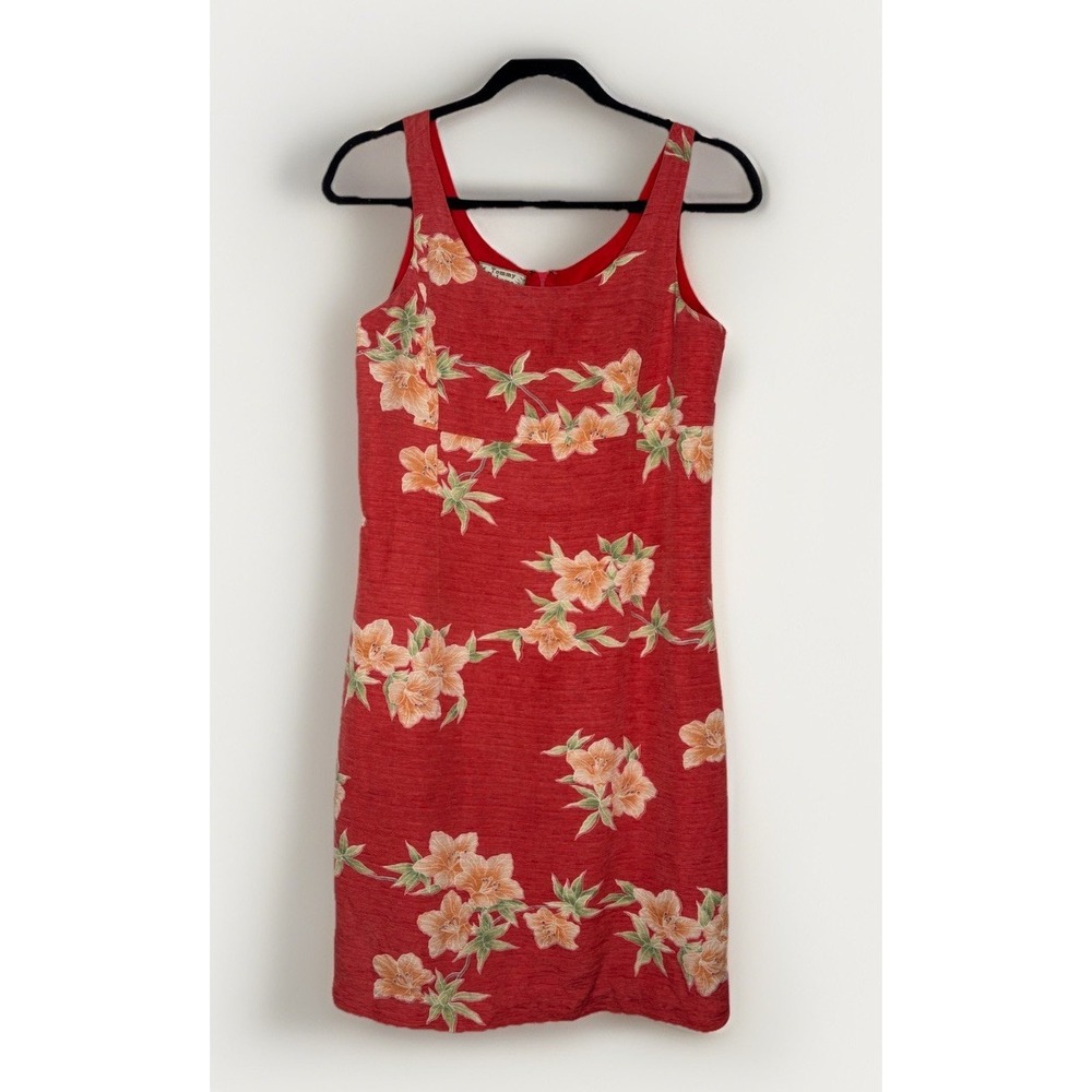 100% Silk Tommy Bahama Womens Vintage Tiki Floral Dress Hawaiian Pinup Pink